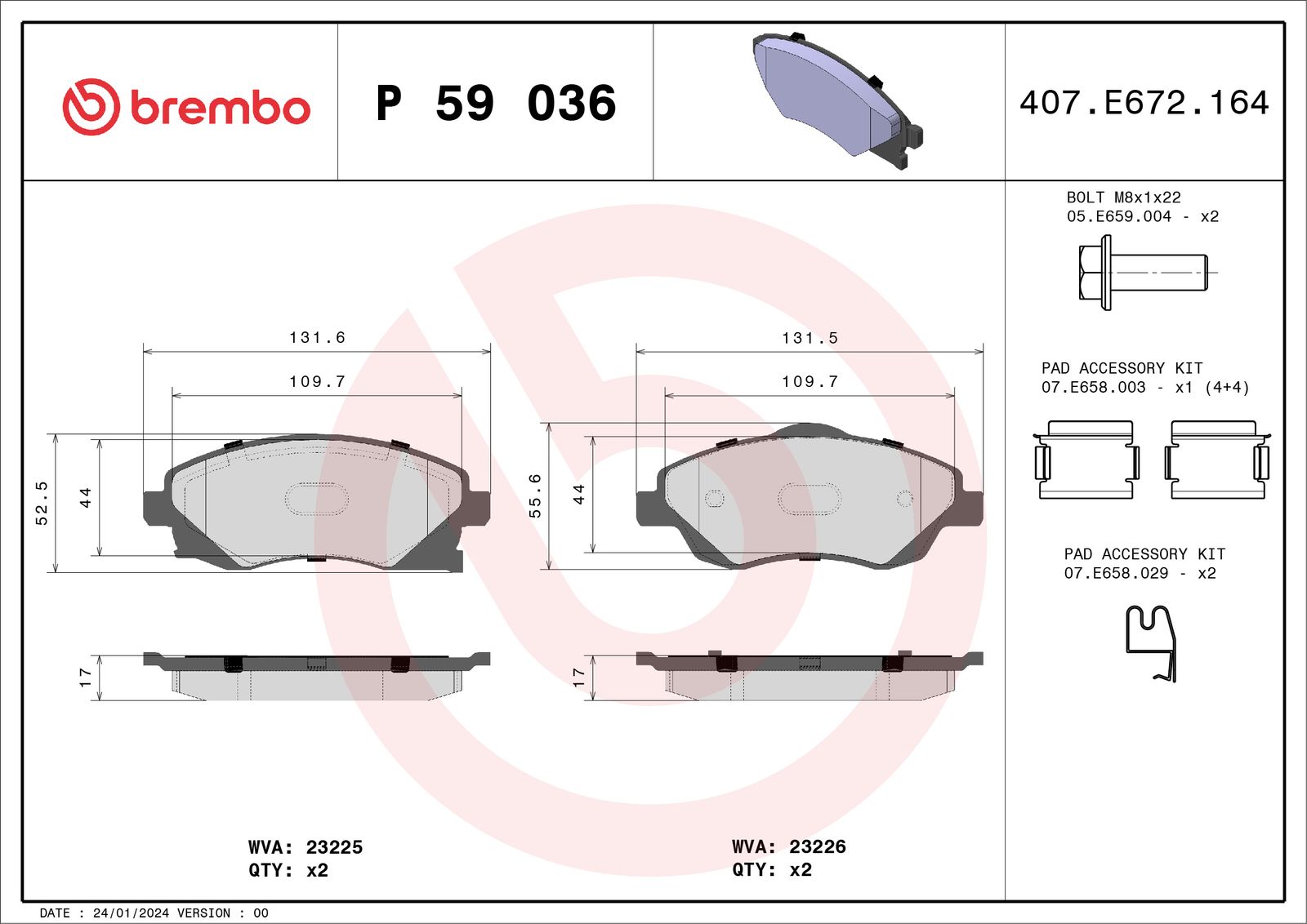 Sada brzdových platničiek kotúčovej brzdy BREMBO P 59 036