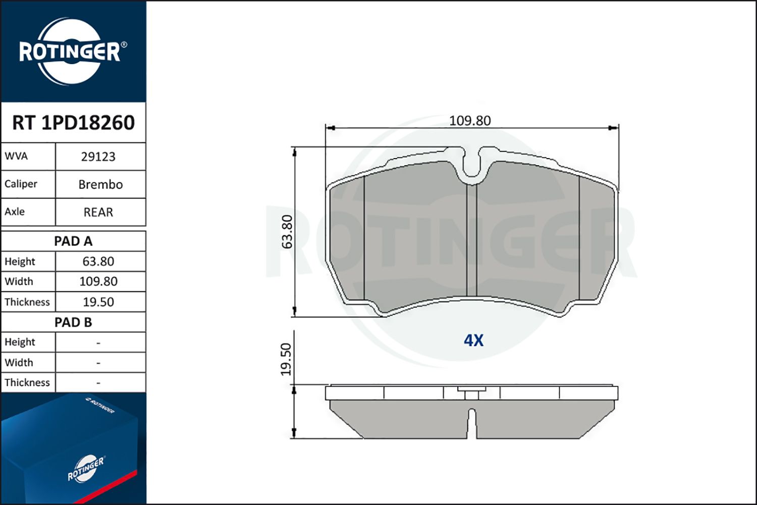 Zestaw klocków hamulcowych, hamulce tarczowe ROTINGER RT 1PD18260
