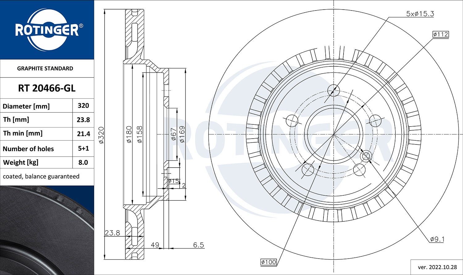 Tarcza hamulcowa ROTINGER RT 20466-GL