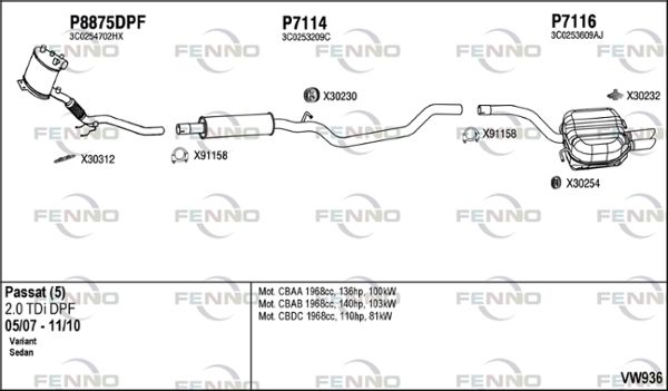 Układ wydechowy FENNO VW936