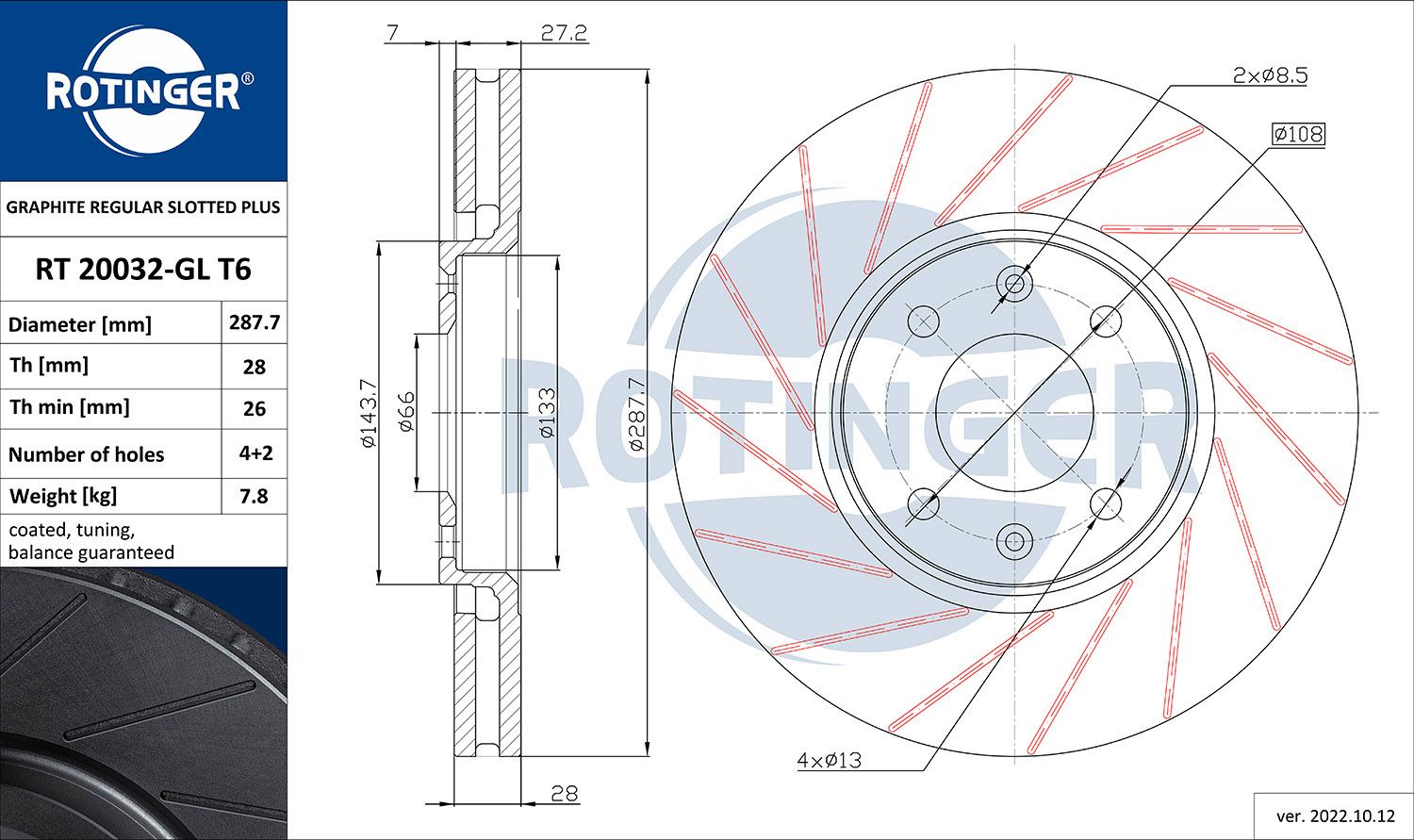 Tarcza hamulcowa ROTINGER RT 20032-GL T6