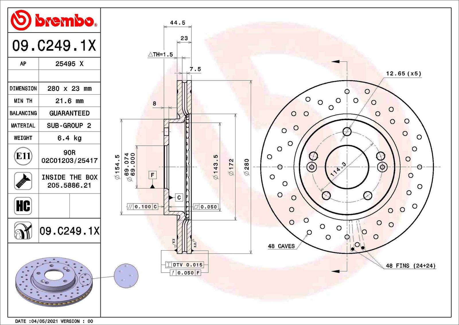 Tarcza hamulcowa BREMBO 09.C249.1X