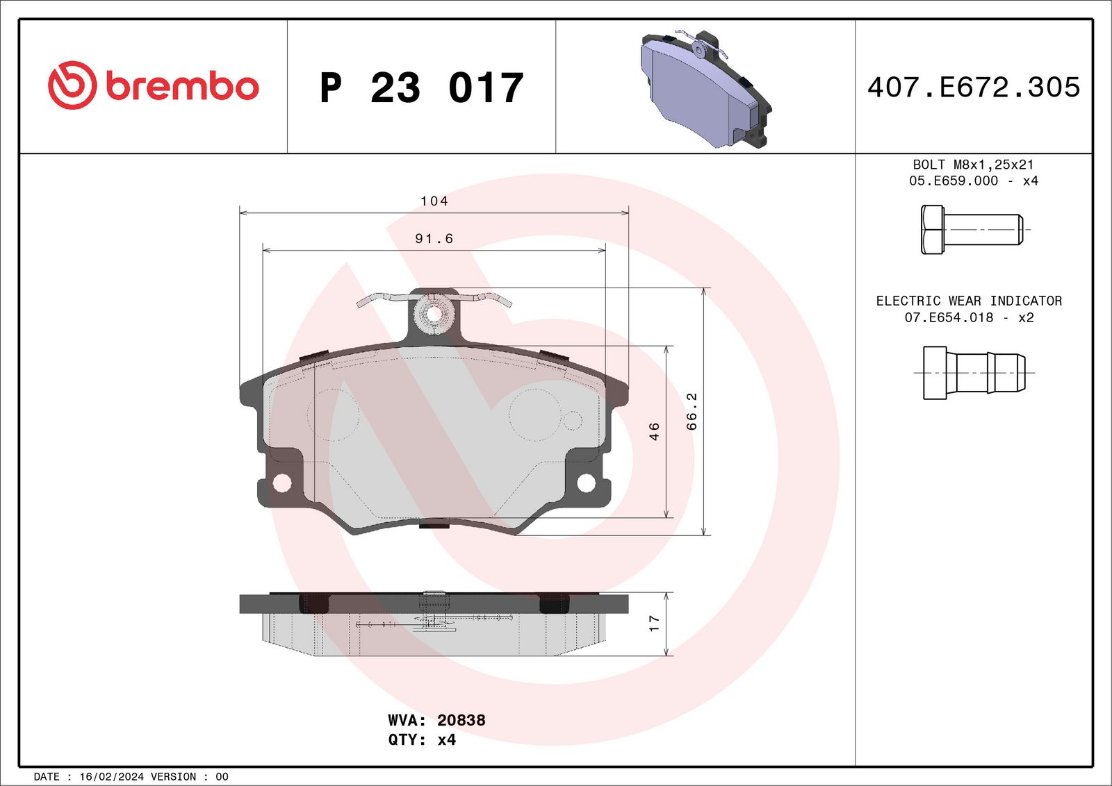 Sada brzdových platničiek kotúčovej brzdy BREMBO P 23 017