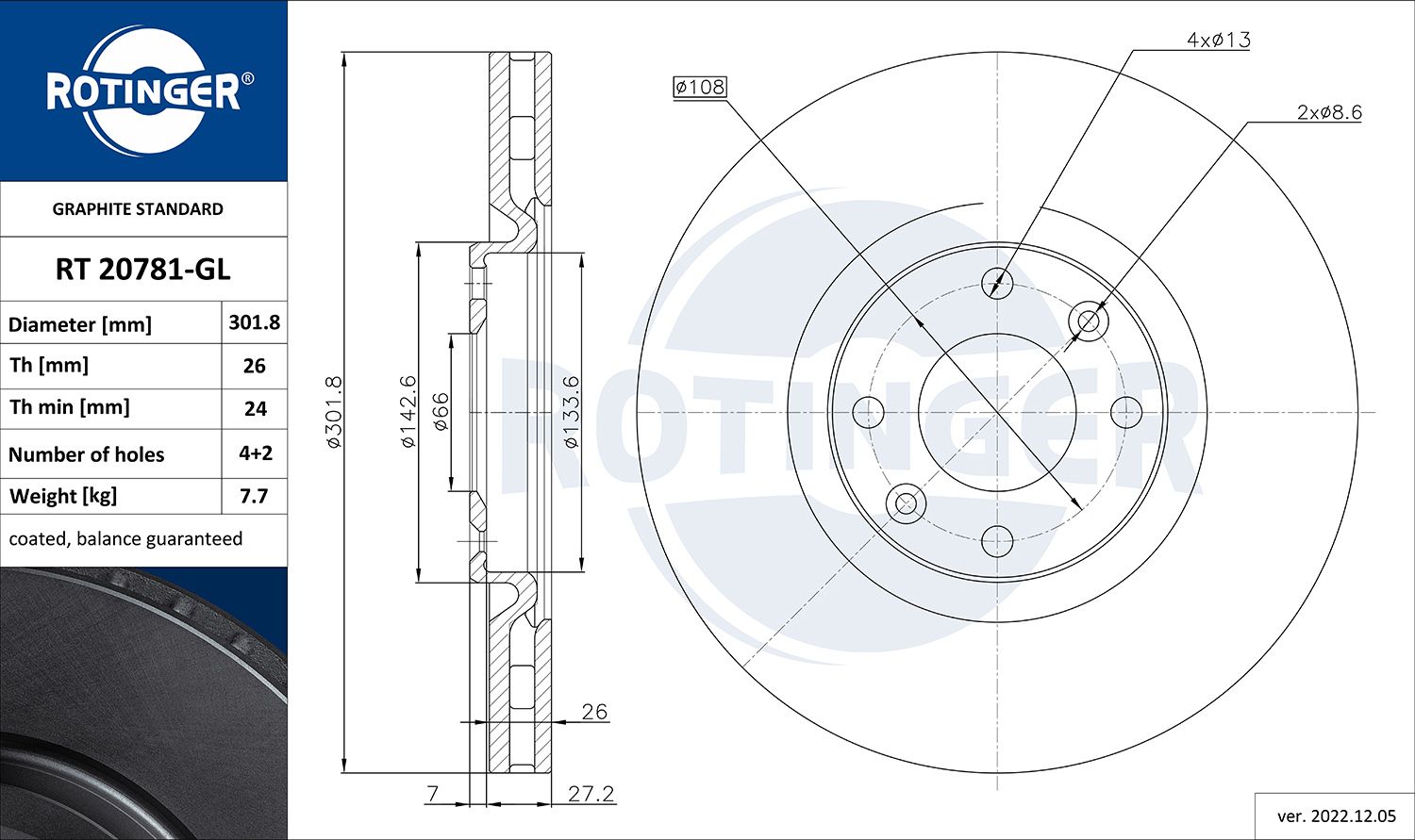 Tarcza hamulcowa ROTINGER RT 20781-GL