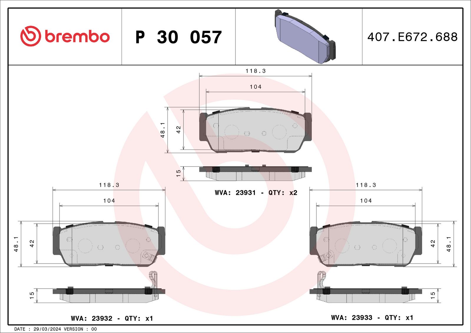 Sada brzdových platničiek kotúčovej brzdy BREMBO P 30 057