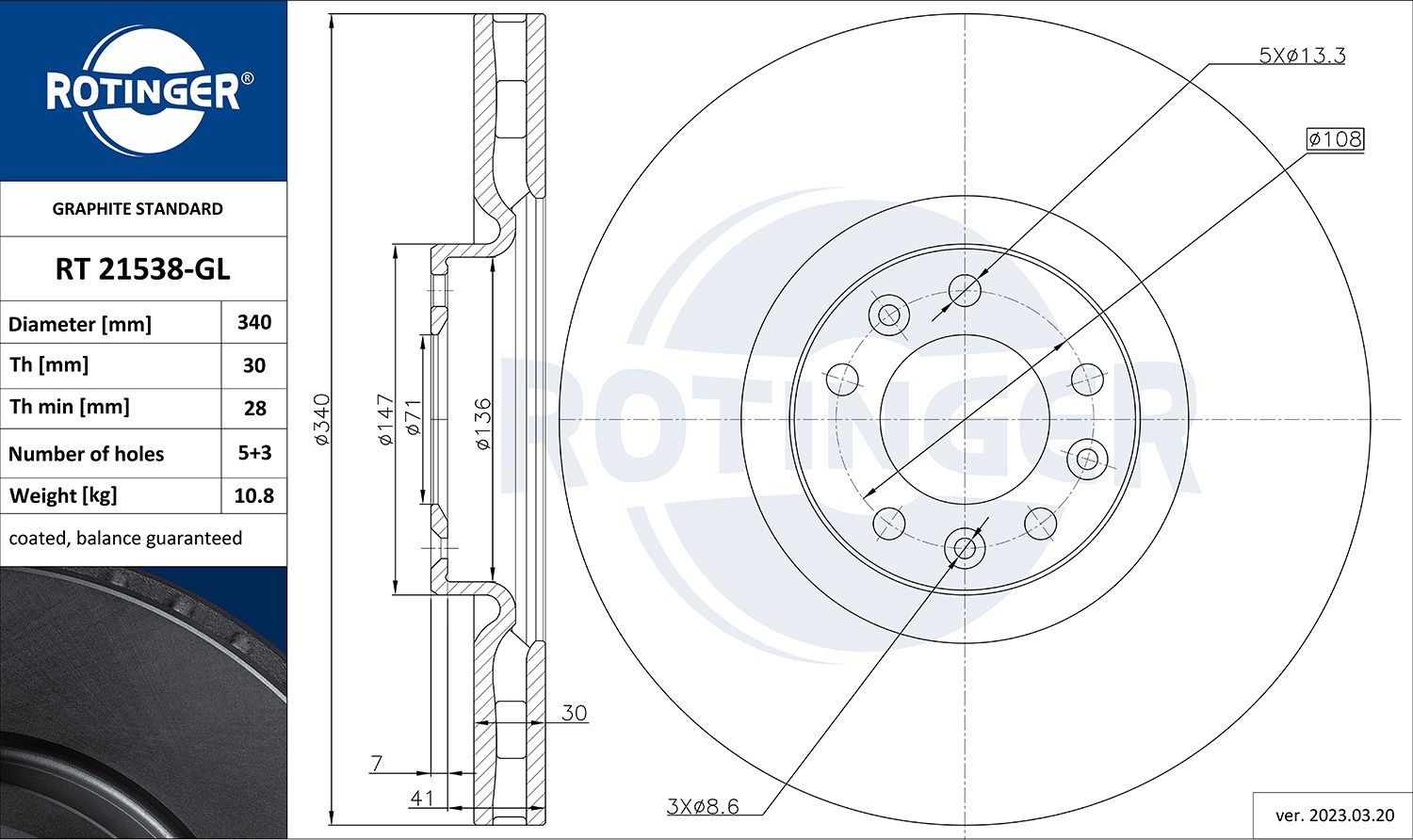 Tarcza hamulcowa ROTINGER RT 21538-GL