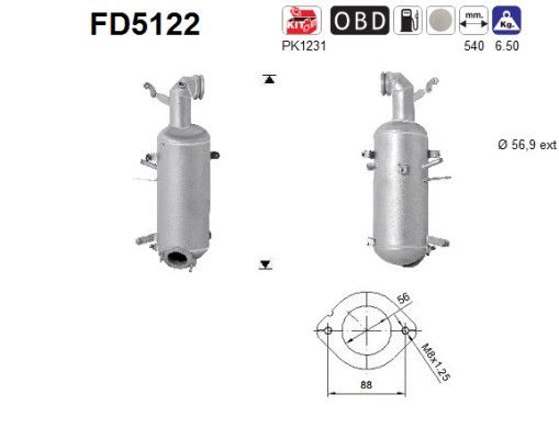 Filtru funingine/particule, sist.de esapament AS FD5122