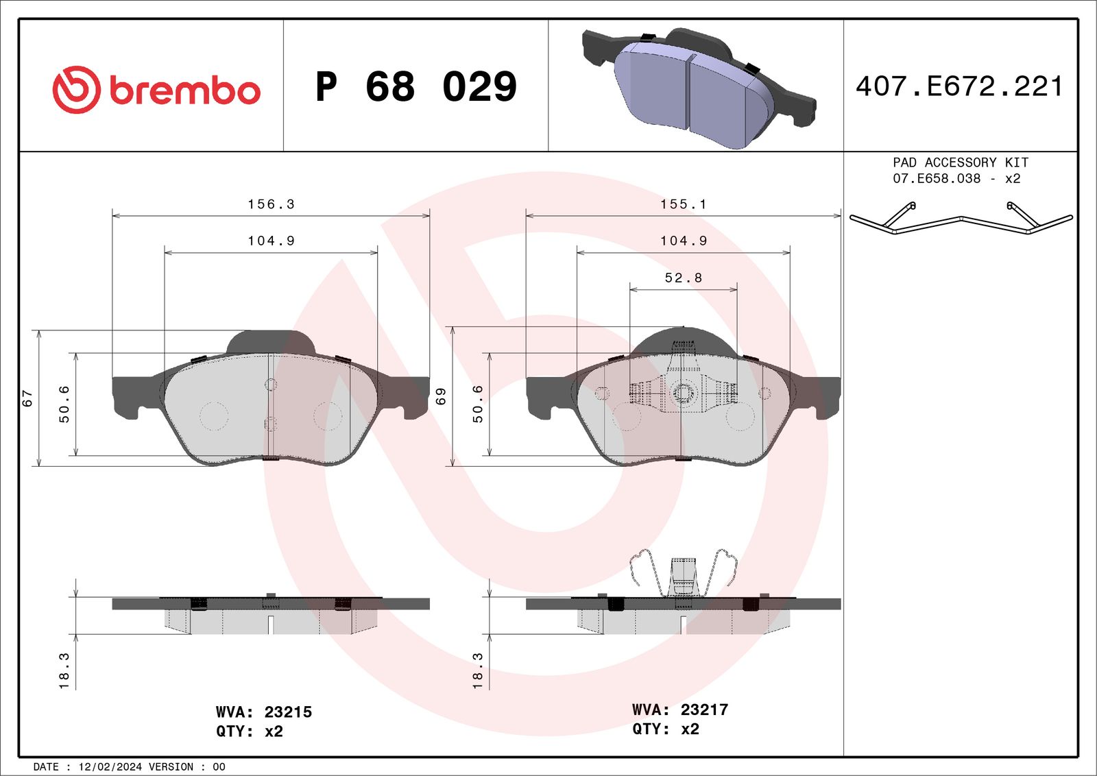 Sada brzdových platničiek kotúčovej brzdy BREMBO P 68 029