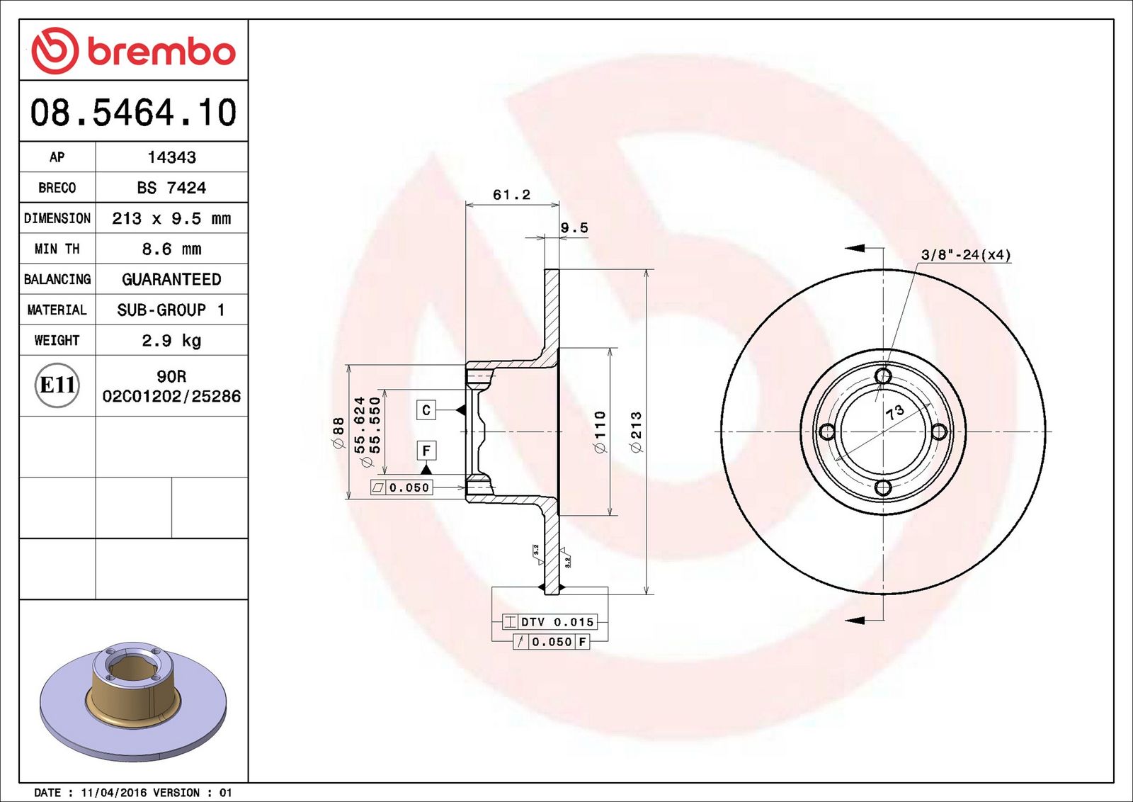 Levně Brzdový kotouč BREMBO 08.5464.10