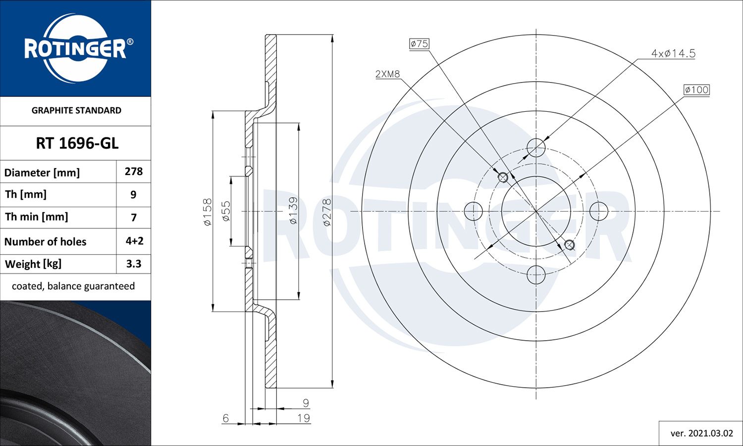 Disc frana ROTINGER GRAPHITE LINE RT 1696-GL