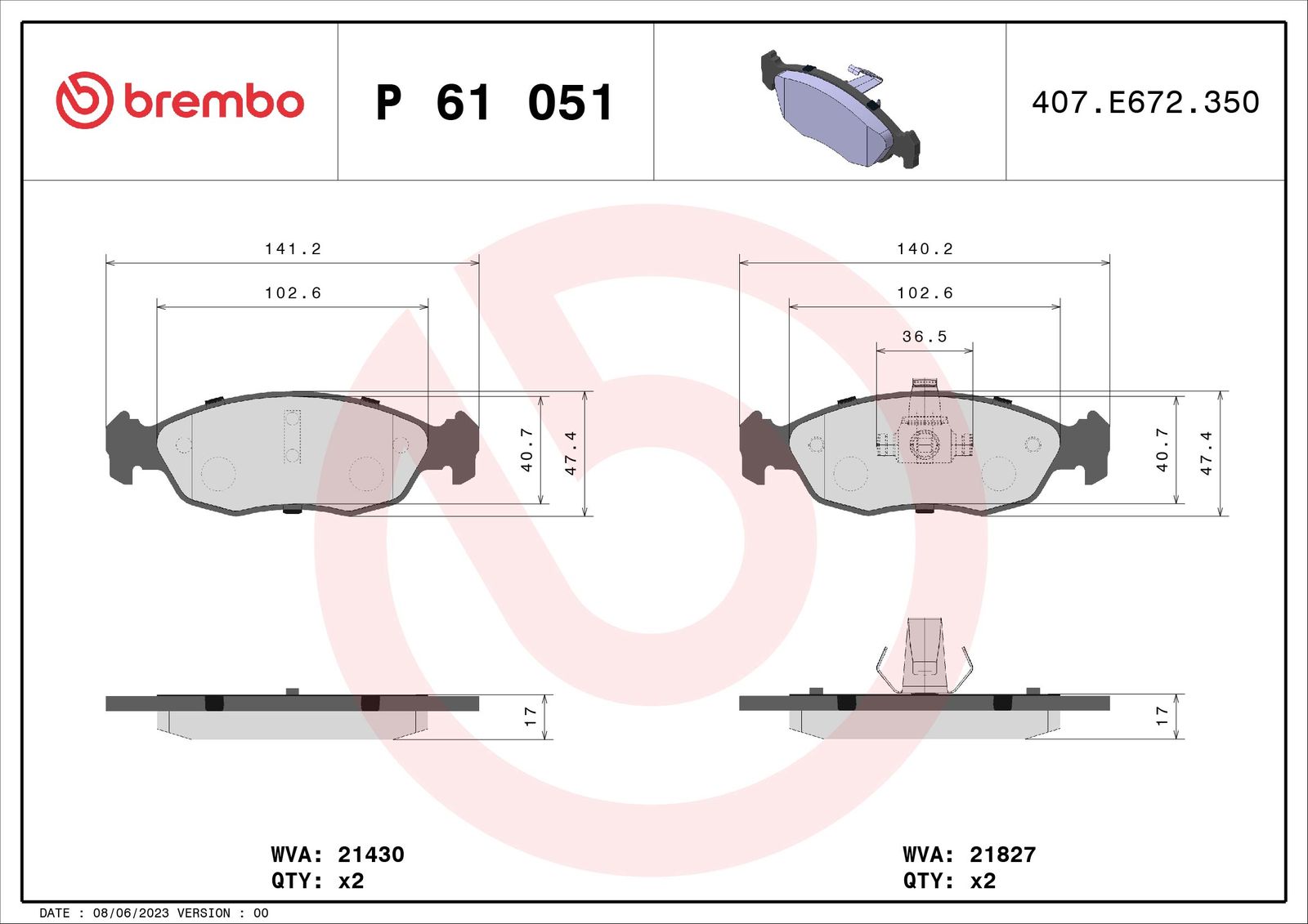 Sada brzdových platničiek kotúčovej brzdy BREMBO P 61 051