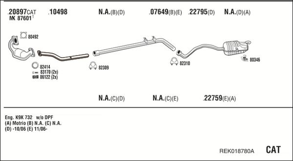 Układ wydechowy WALKER REK018780A