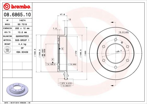 Tarcza hamulcowa BREMBO 08.6865.10