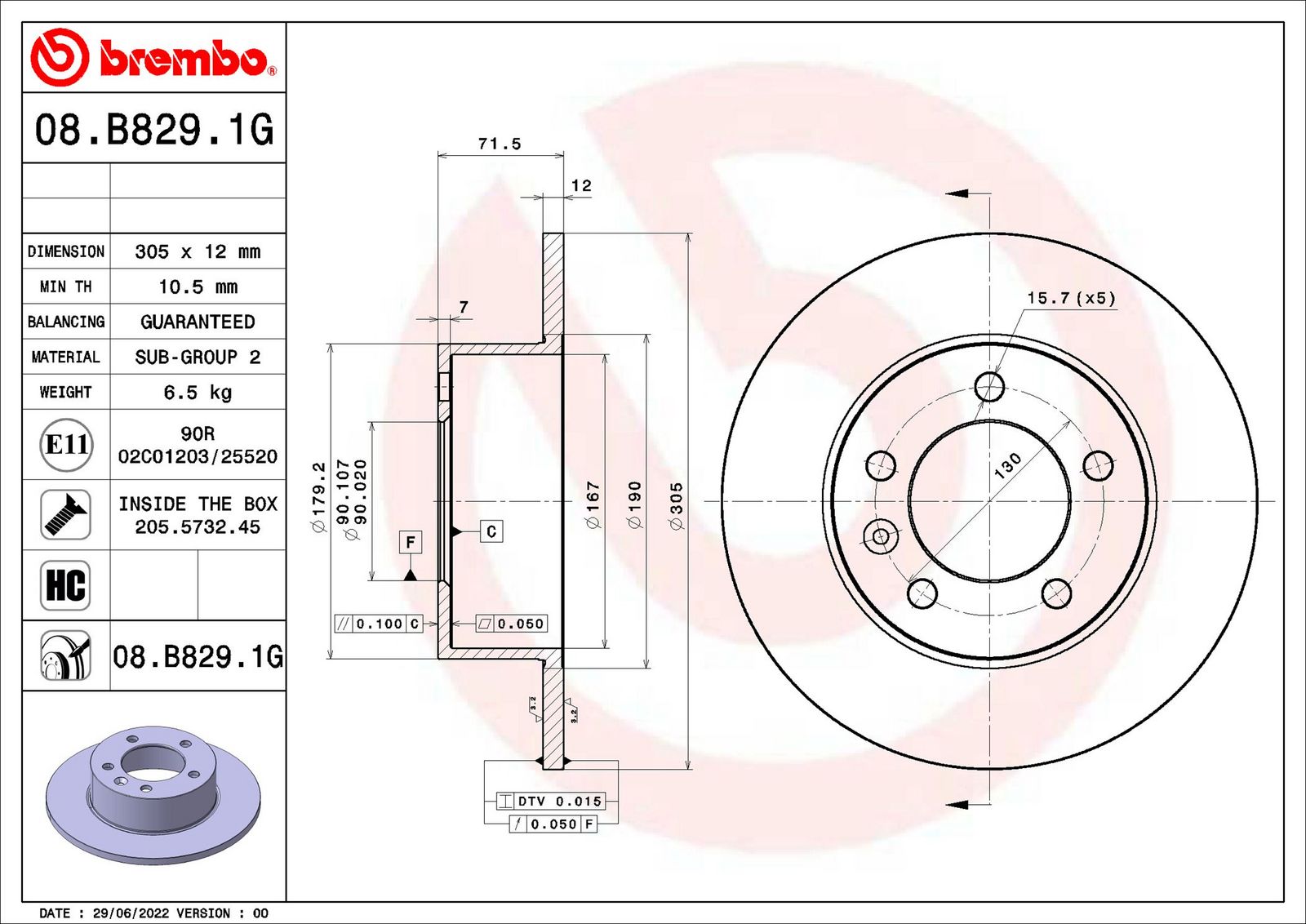 Tarcza hamulcowa BREMBO 08.B829.1G