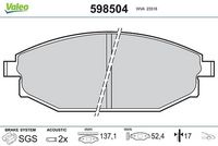 Комплект спирачно феродо, дискови спирачки 598504 VALEO