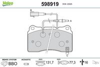 Комплект спирачно феродо, дискови спирачки 598919 VALEO