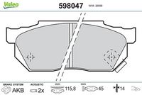 Комплект спирачно феродо, дискови спирачки 598047 VALEO