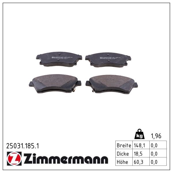 Zimmermann 25031.185.1 Bremsbelagsatz, Scheibenbremse