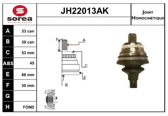 KIT CV JOINT AVEC KR053 - 80-80 AVA