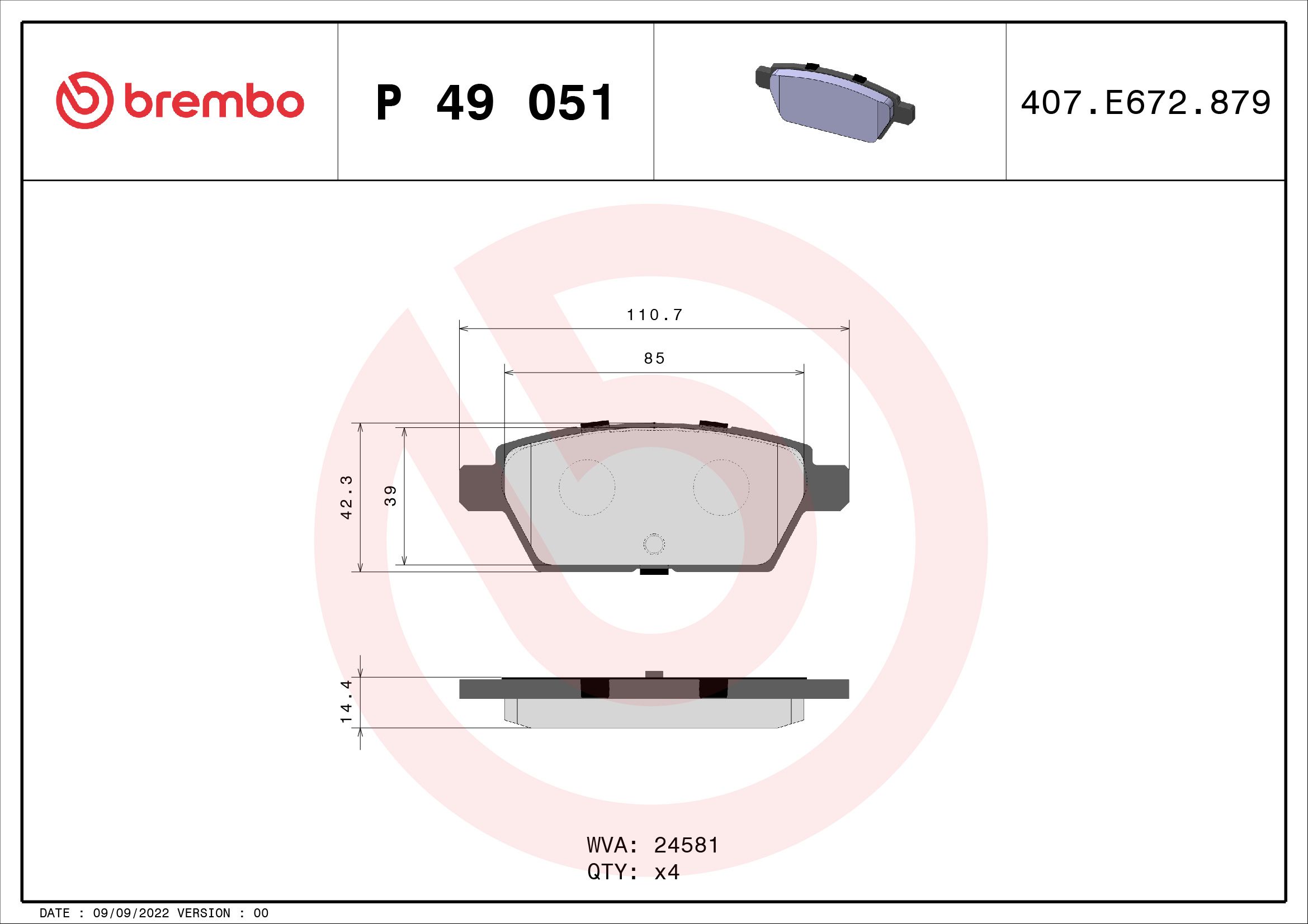 Brake Pad Set, disc brake P 49 051