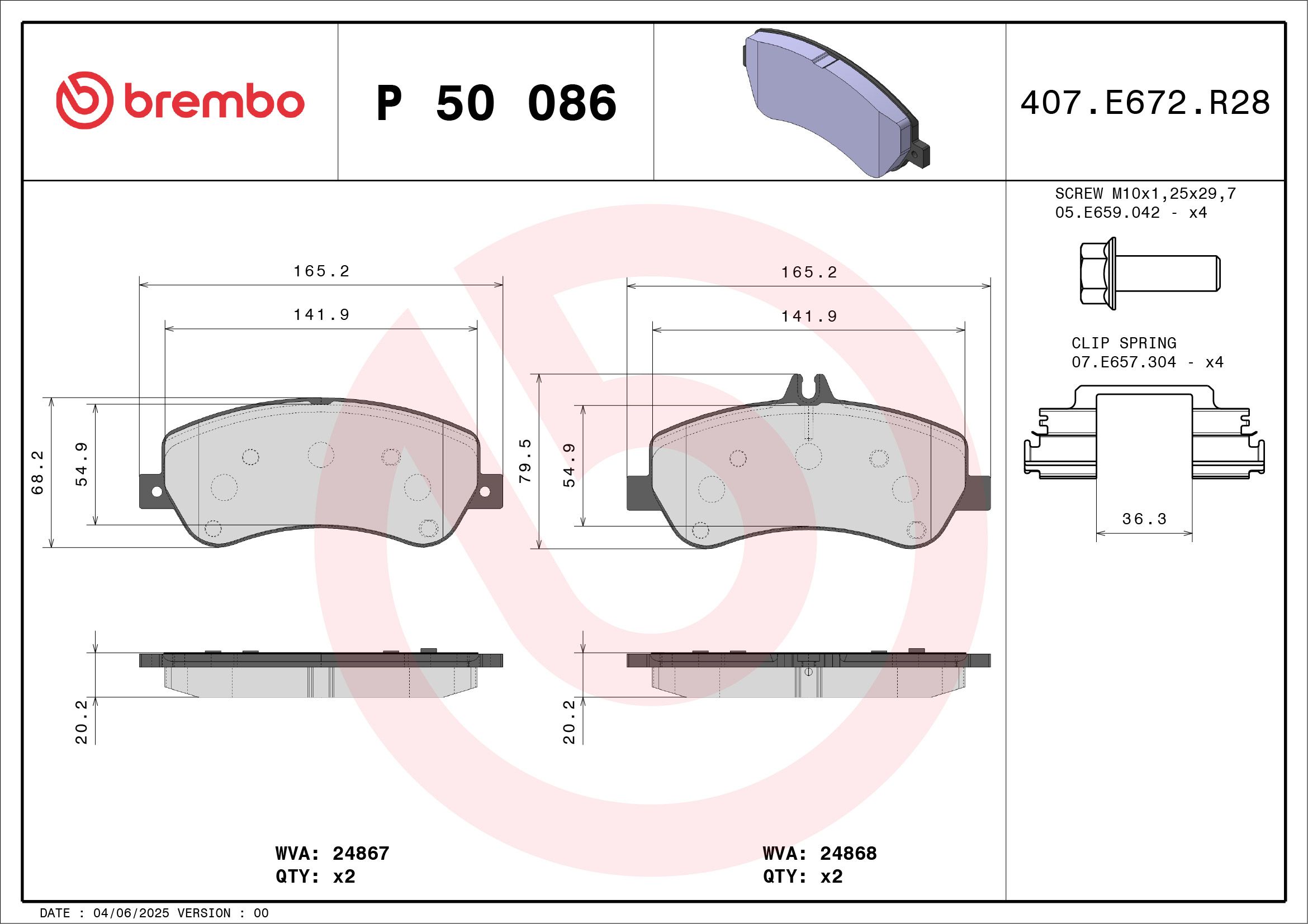 BREMBO P 50 086 - Bremsbelagsatz, Scheibenbremse PRIME LINE