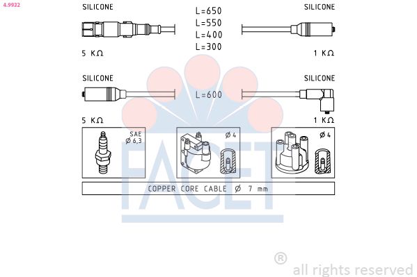4.9932 FACET Made in Italy - OE Equivalent gyújtókábelkészlet