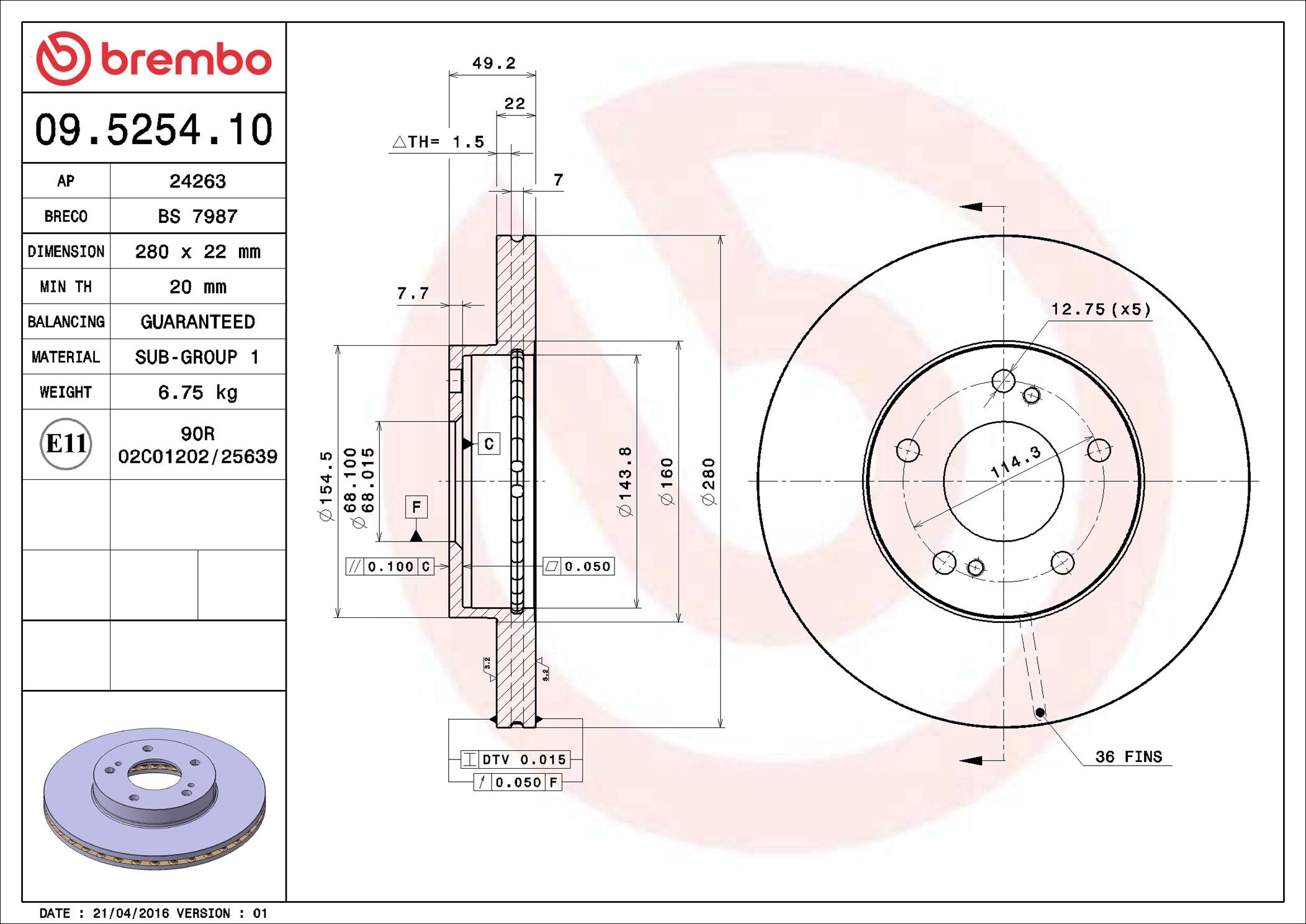 09.5254.10 BREMBO PRIME LINE féktárcsa