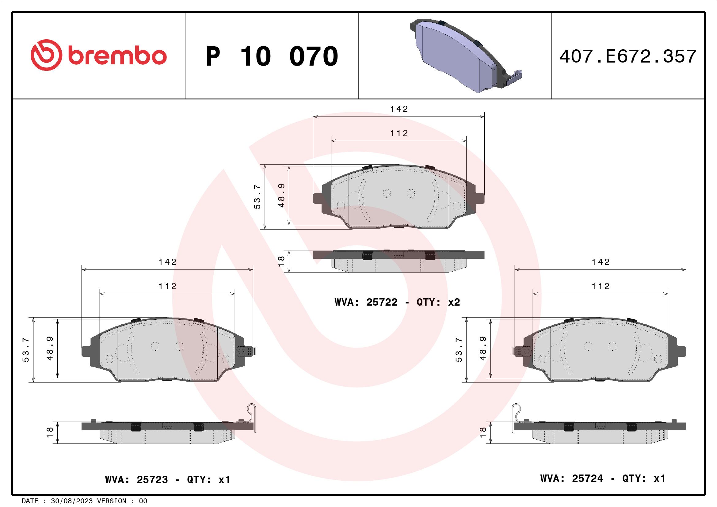 Brake Pad Set, disc brake P 10 070