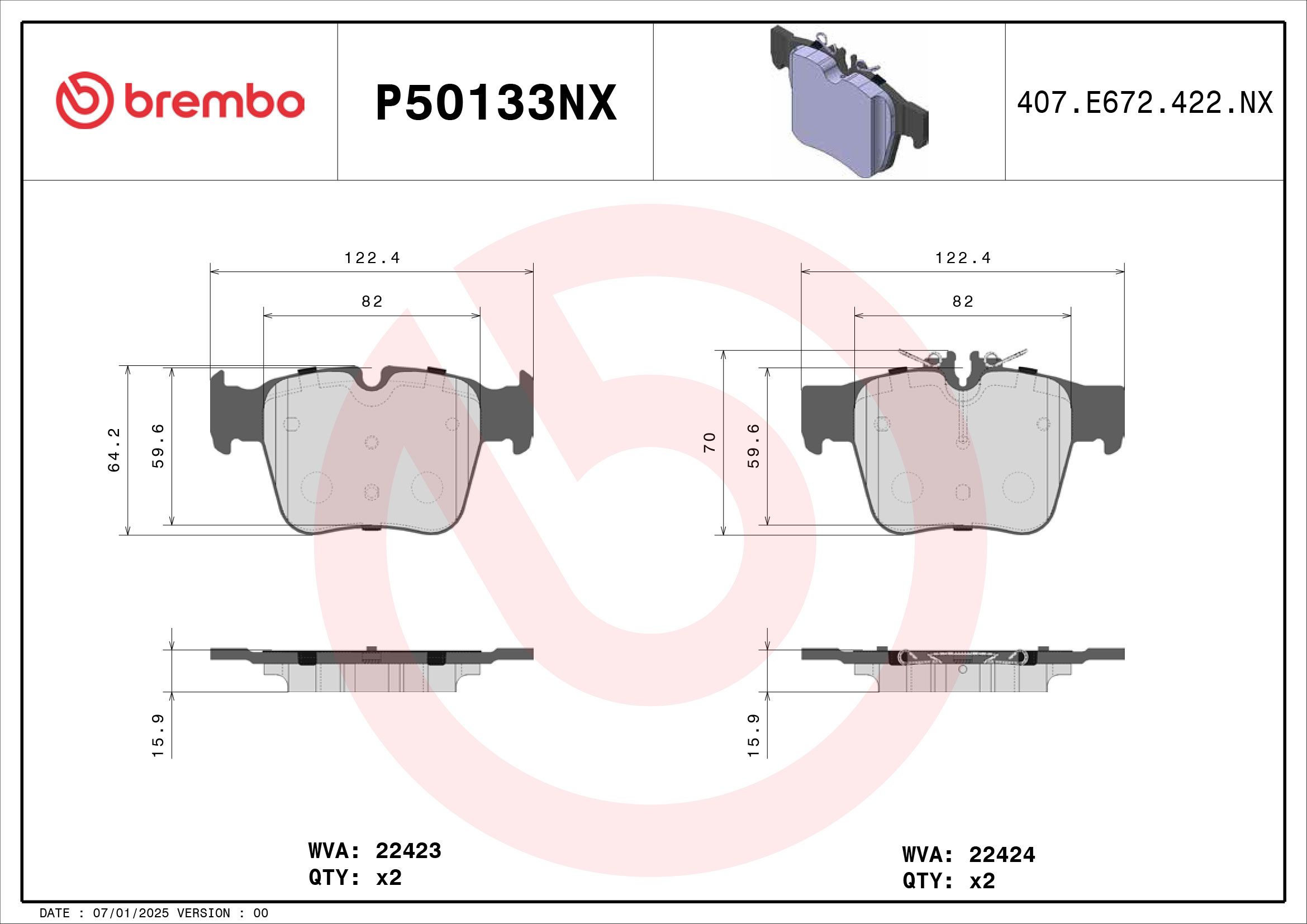 Brembo P50133NX Bremsbelagsatz, Scheibenbremse