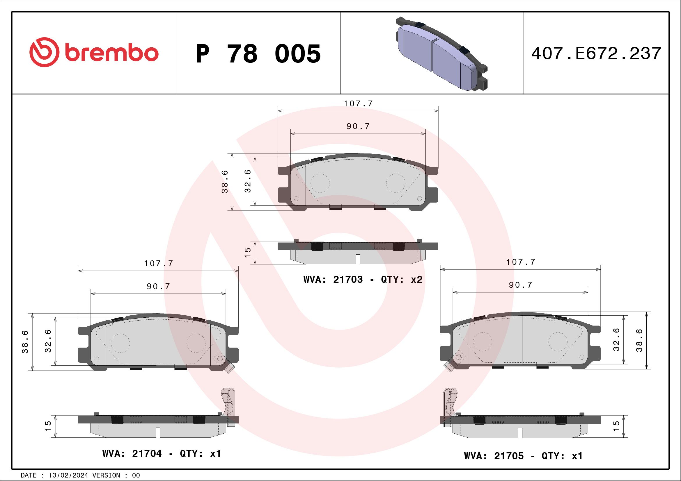 BREMBO P 78 005 - Bremsbelagsatz, Scheibenbremse PRIME LINE
