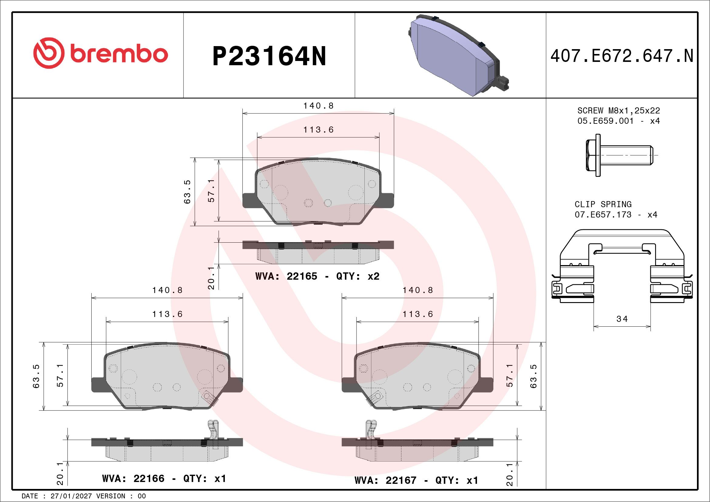 BREMBO DISC PAD -  JEEP RENEGADE 15-20 (FRT) - TecDoc 2