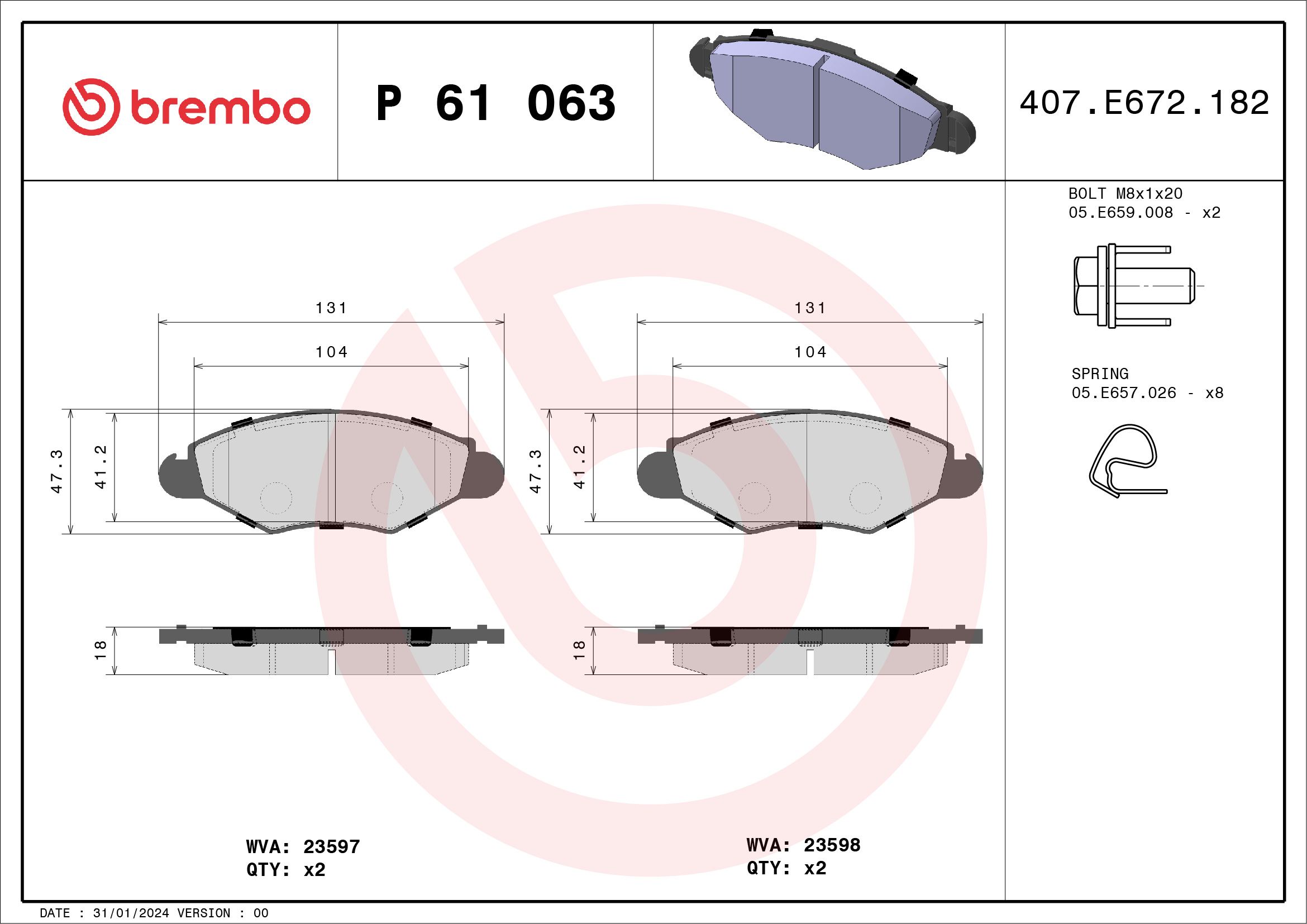 Brake Pad Set, disc brake P 61 063