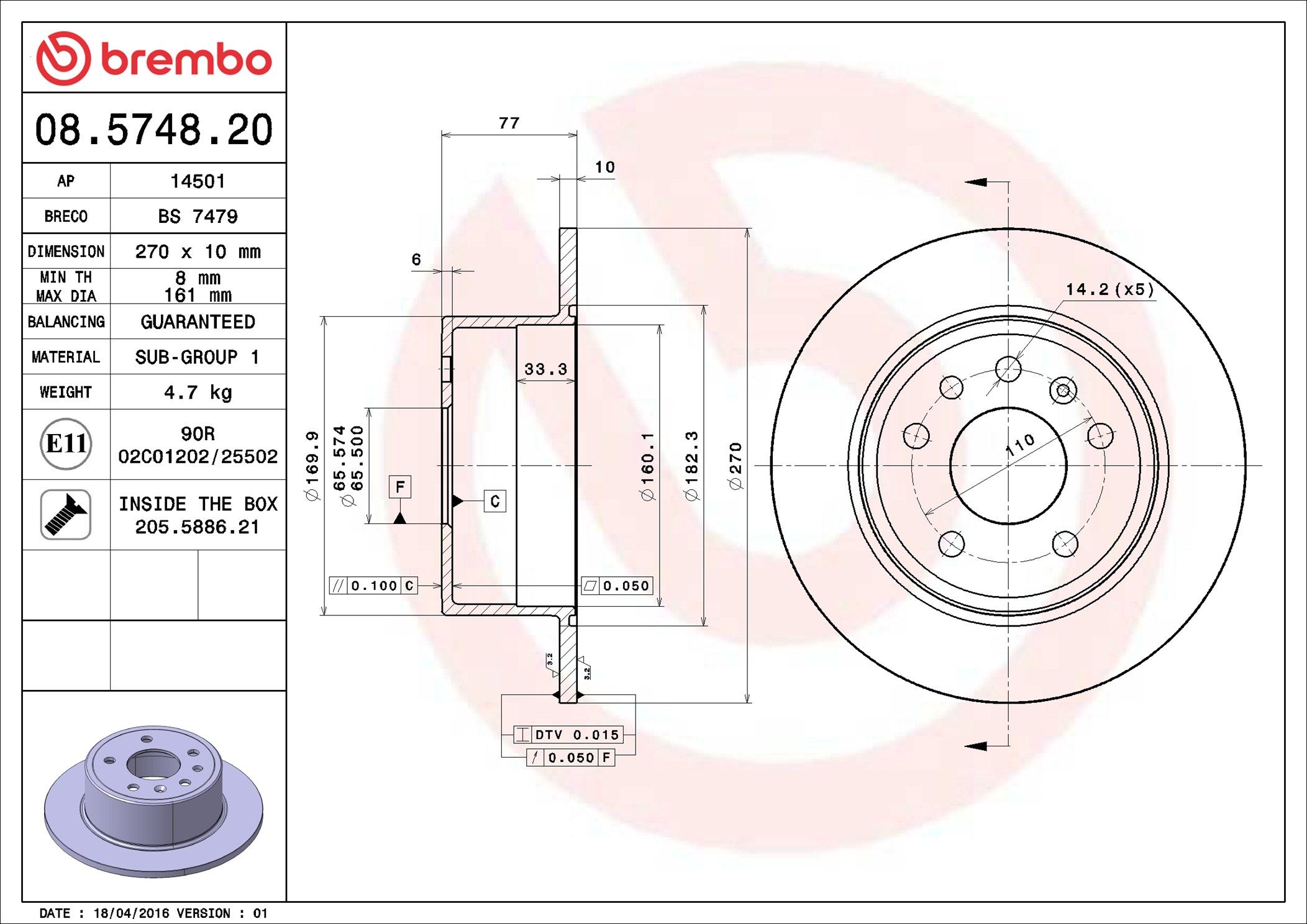 08.5748.20 BREMBO PRIME LINE féktárcsa