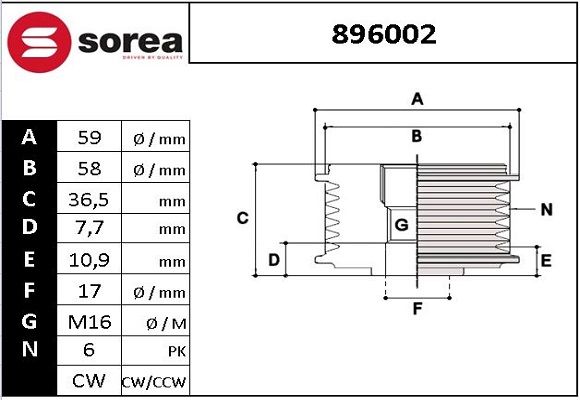 POULIE DEBR P6 DIA 60 EP 36,5