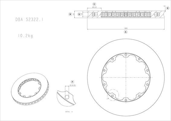 5000 Rotor Standard - KP [ Nissan GT-R 09-11 BREMBO OE F ] with M6 Lock Nut - TecDoc 1