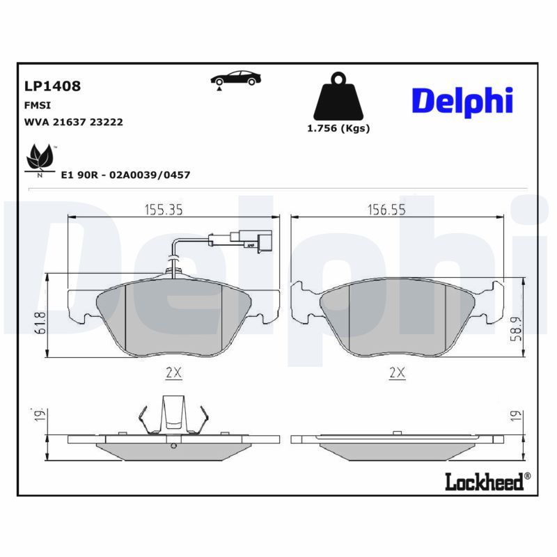 DELPHI LP1408 - Bremsbelagsatz, Scheibenbremse