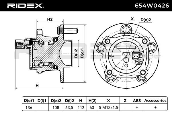 654W0426 RIDEX kerékcsapágy készlet