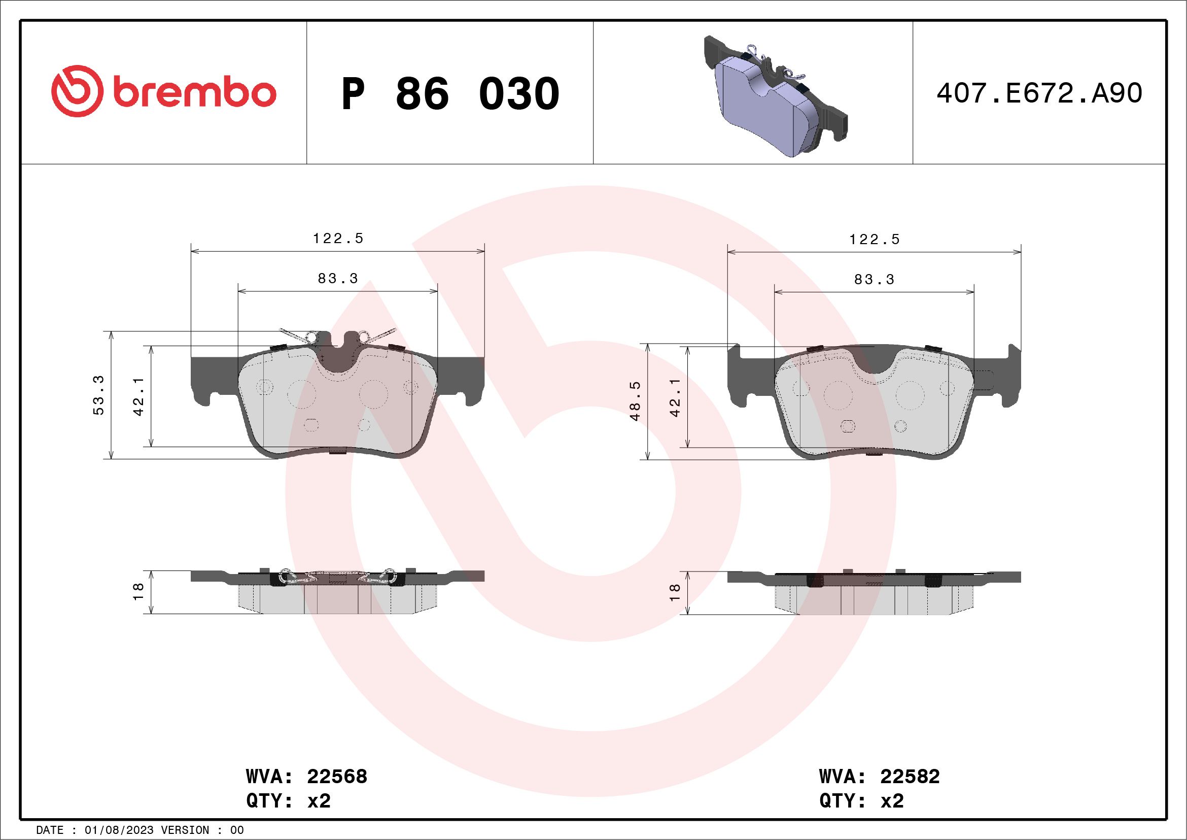 Brake Pad Set, disc brake P 86 030