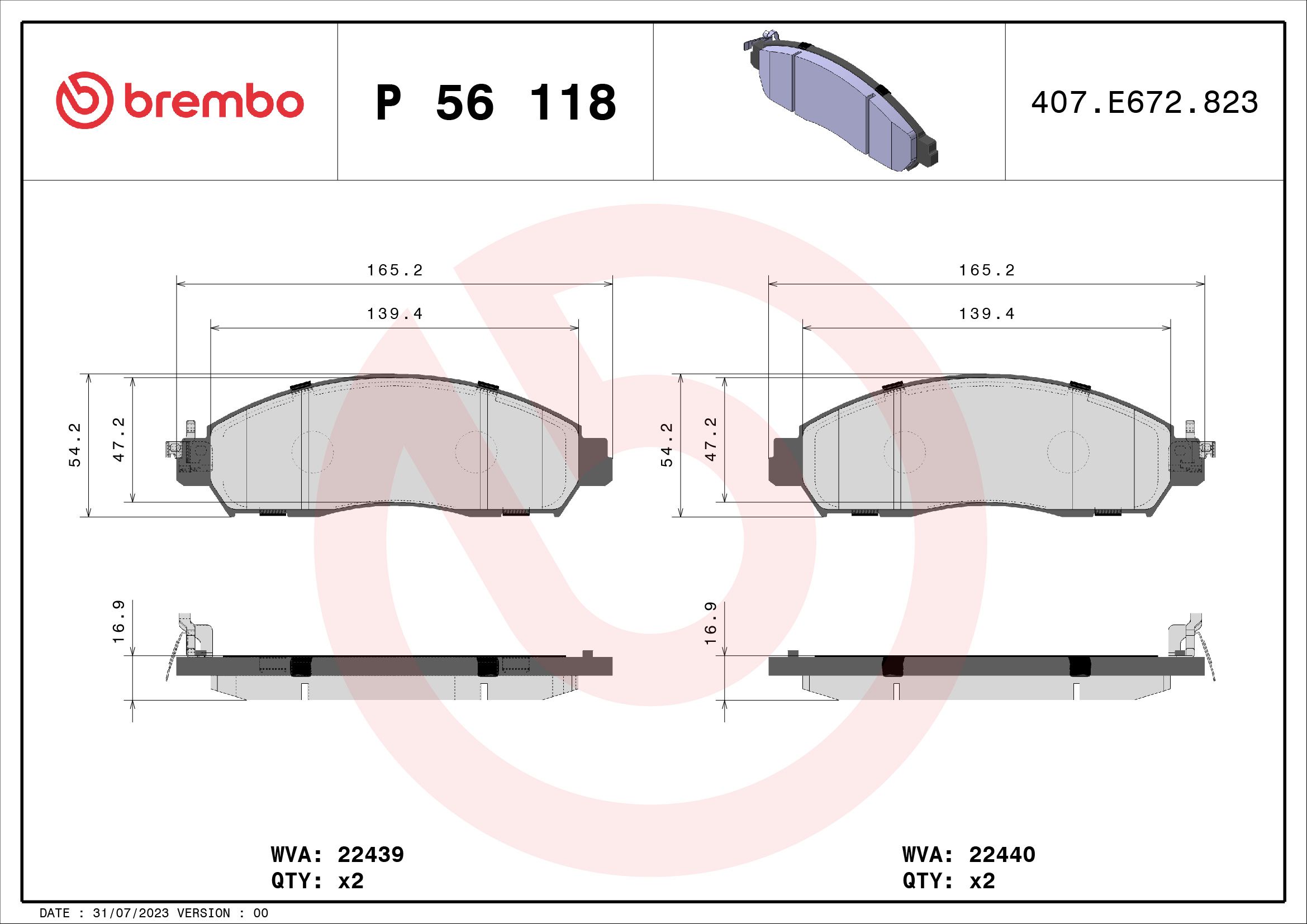 Brake Pad Set, disc brake P 56 118