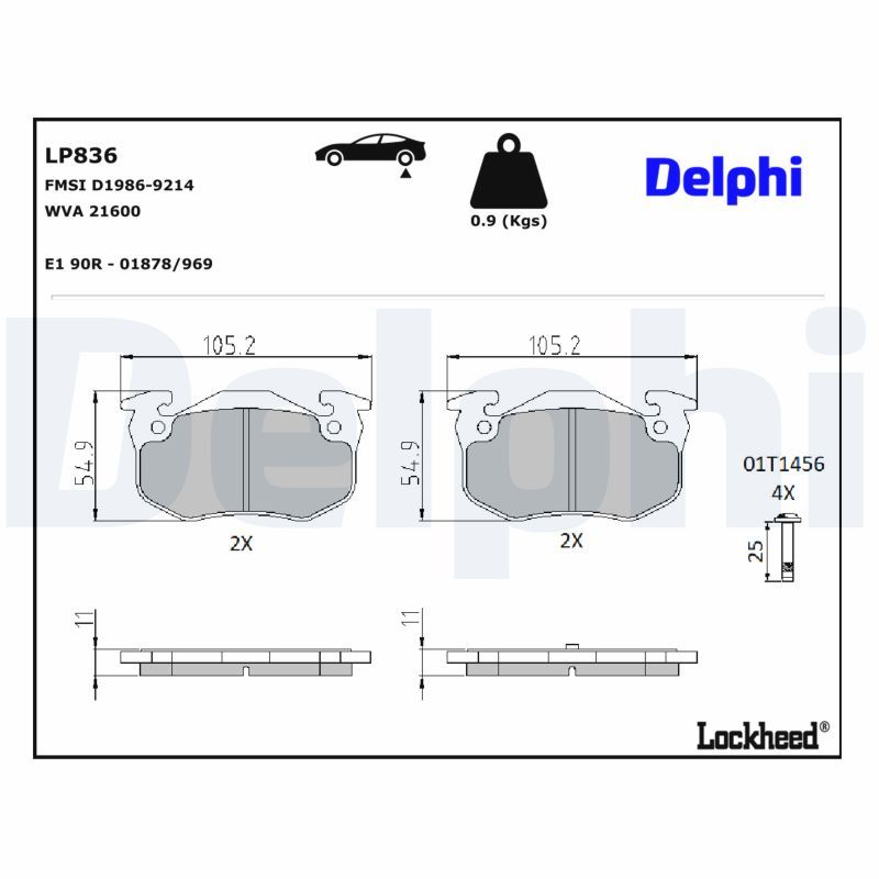 DELPHI LP836 - Bremsbelagsatz, Scheibenbremse