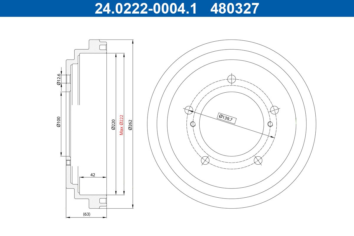 ATE 24.0222-0004.1 Brake Drum