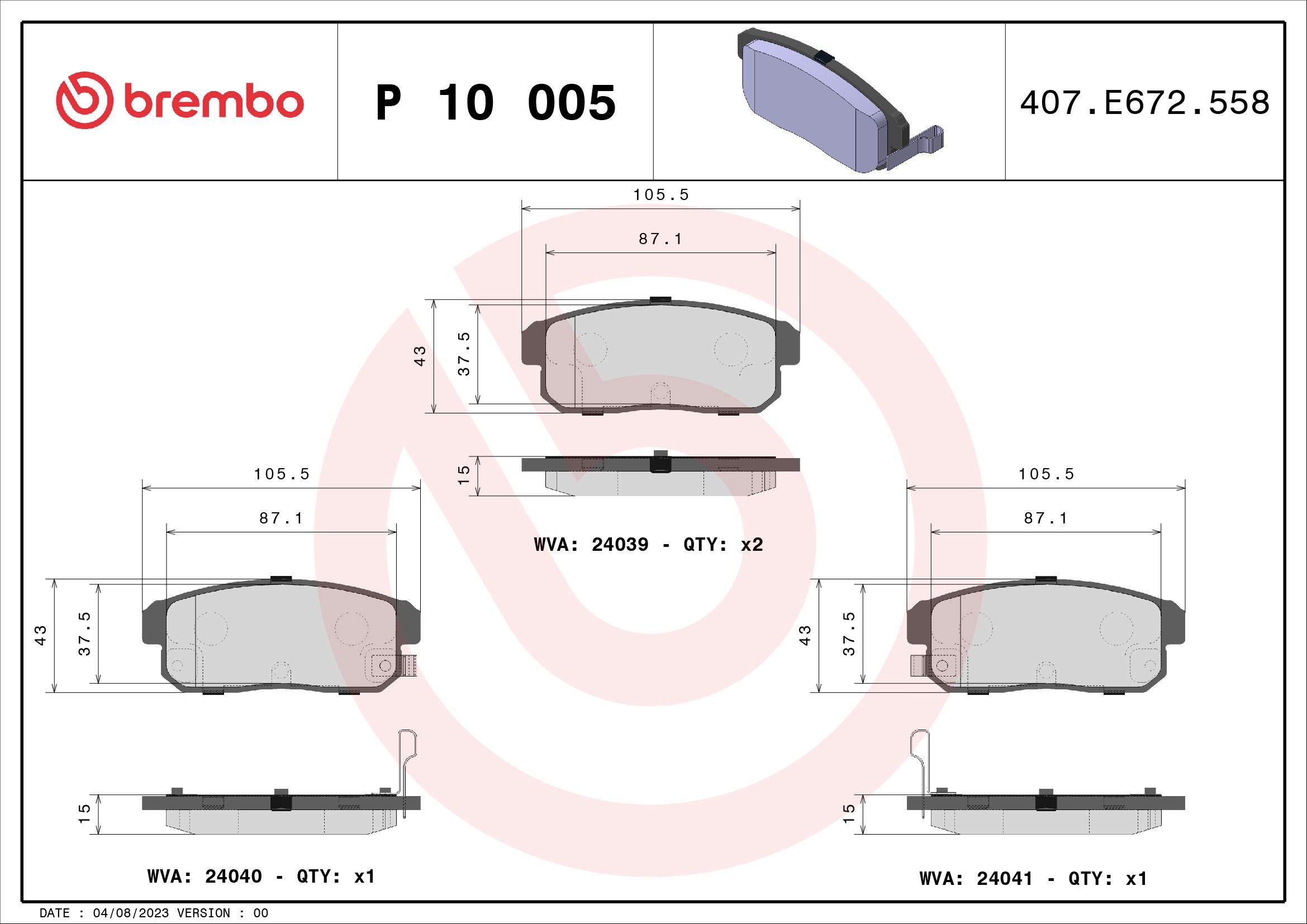 Brake Pad Set, disc brake P 10 005