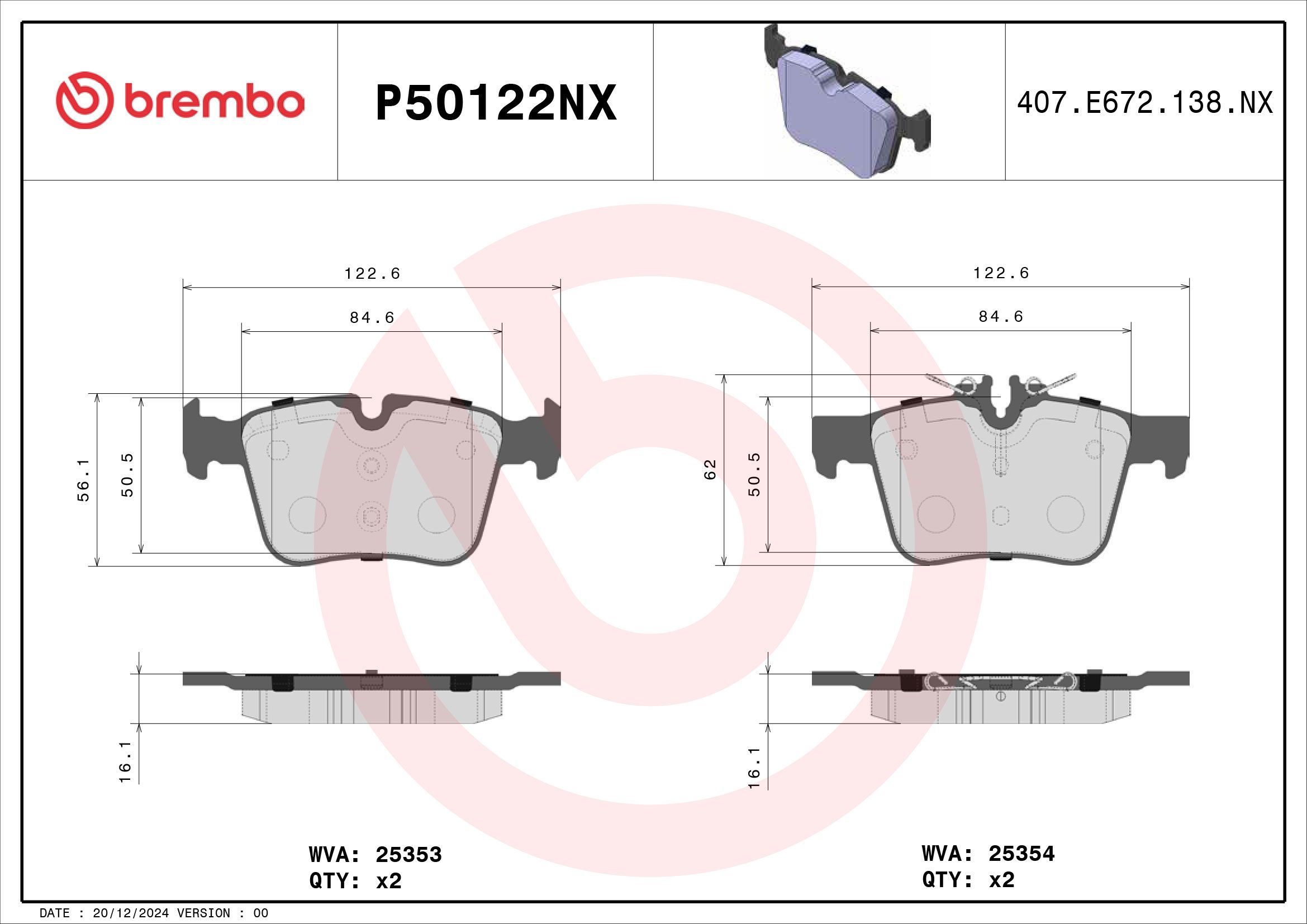 Brembo P50122NX Bremsbelagsatz, Scheibenbremse