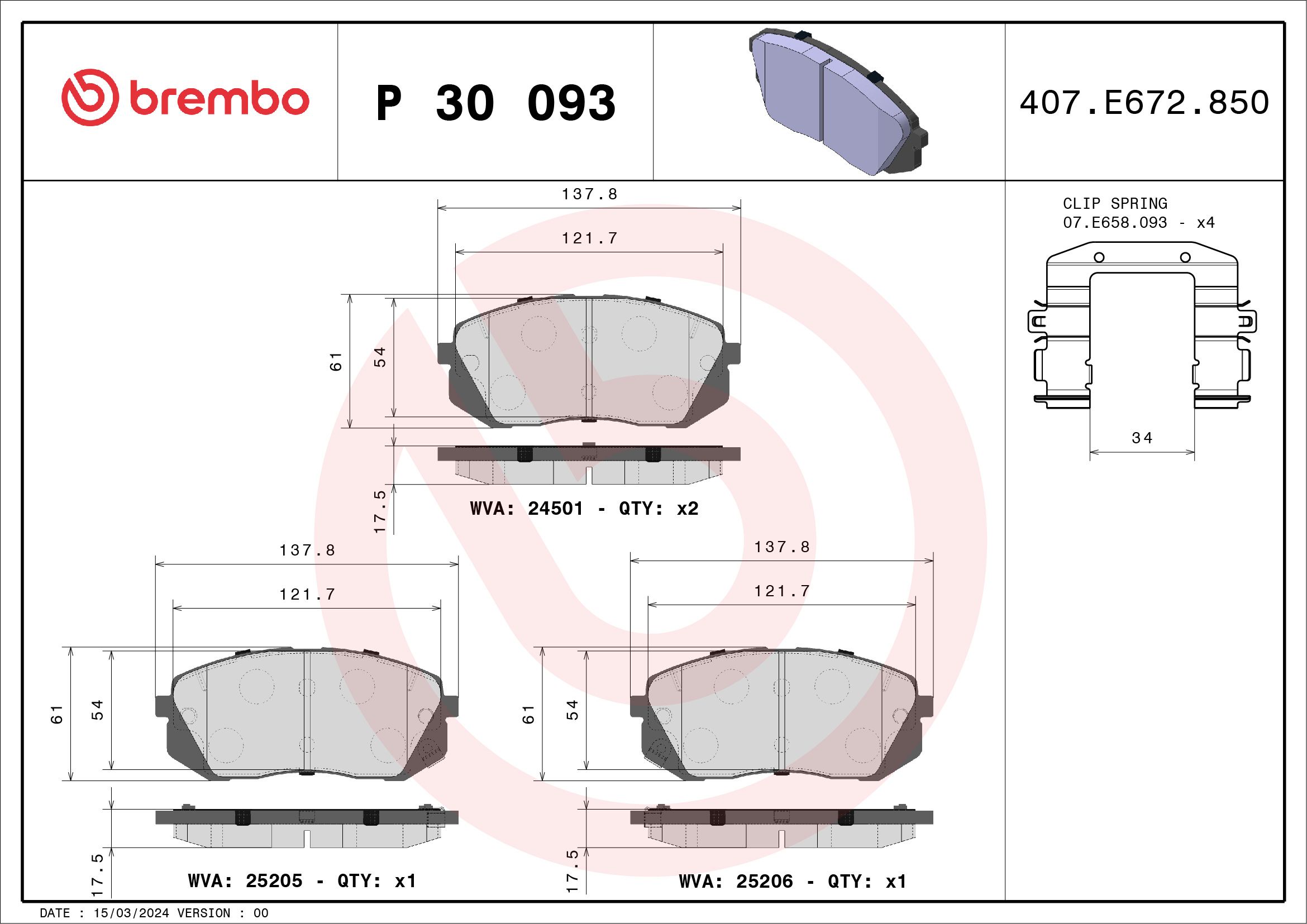 Brake Pad Set, disc brake P 30 093X