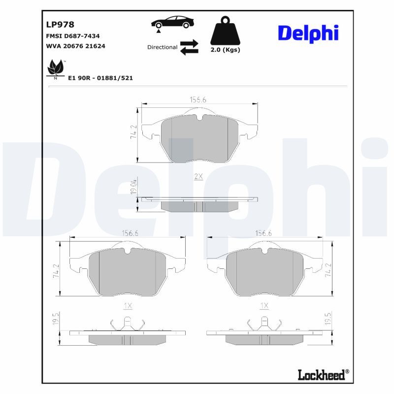 DELPHI LP978 - Bremsbelagsatz, Scheibenbremse