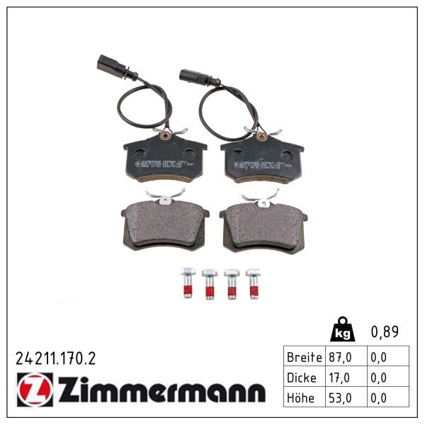 Zimmermann 24211.170.2 Bremsbelagsatz, Scheibenbremse