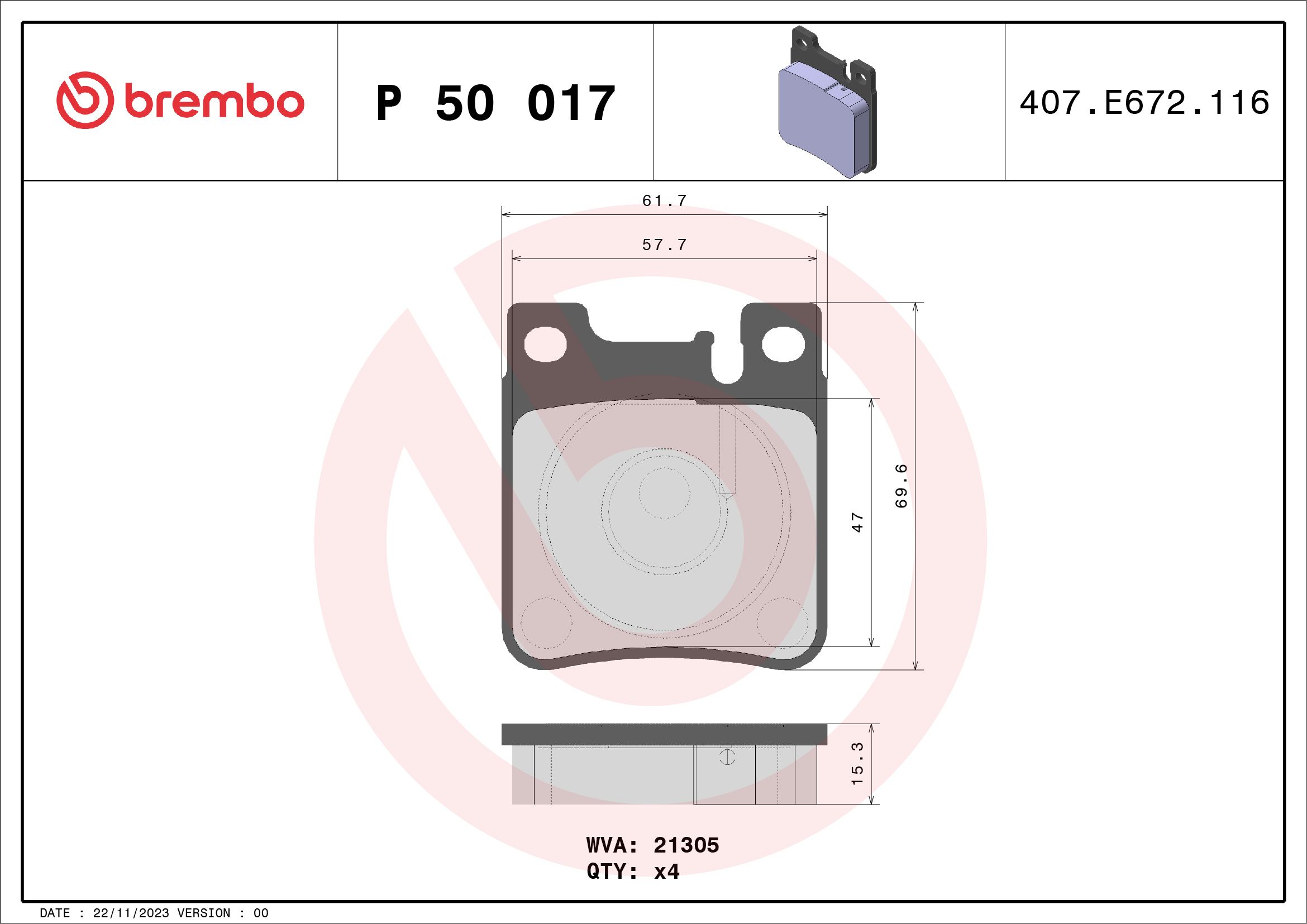 Brake Pad Set, disc brake P 50 017