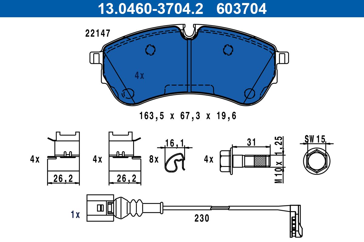 Ate 13.0460-3704.2 Bremsbelagsatz, Scheibenbremse