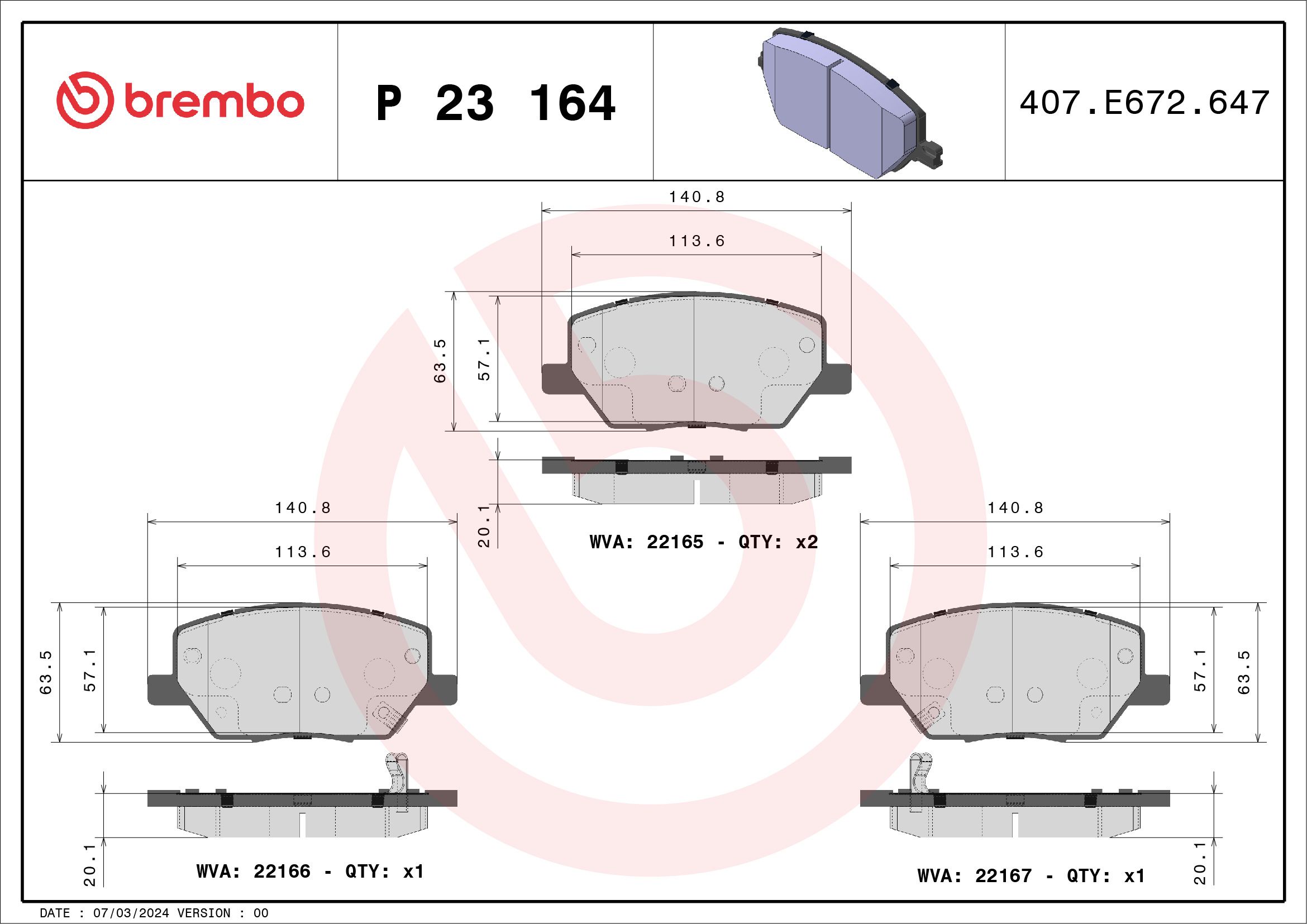 Brake Pad Set, disc brake P 23 164