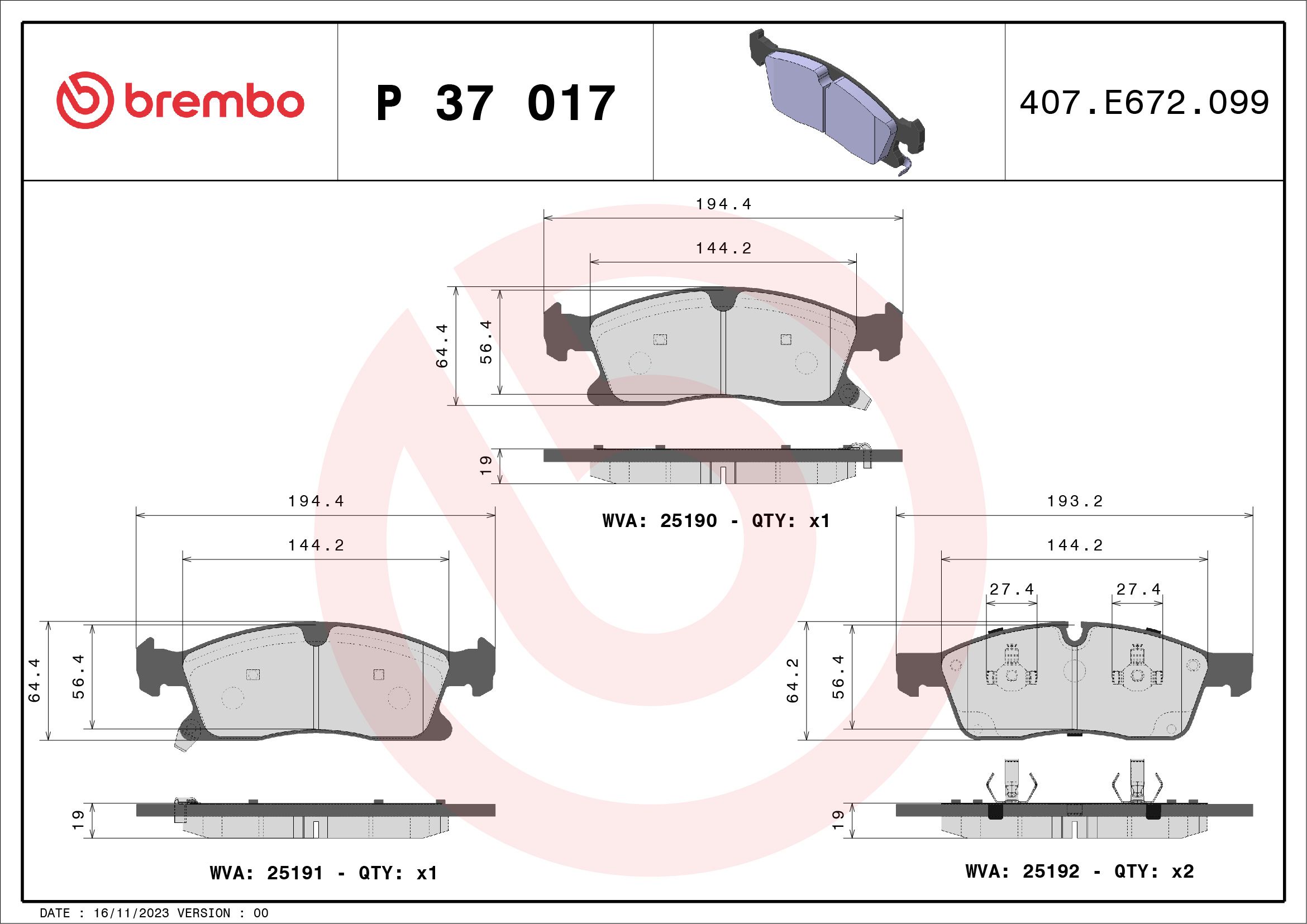 Brake Pad Set, disc brake P 37 017X